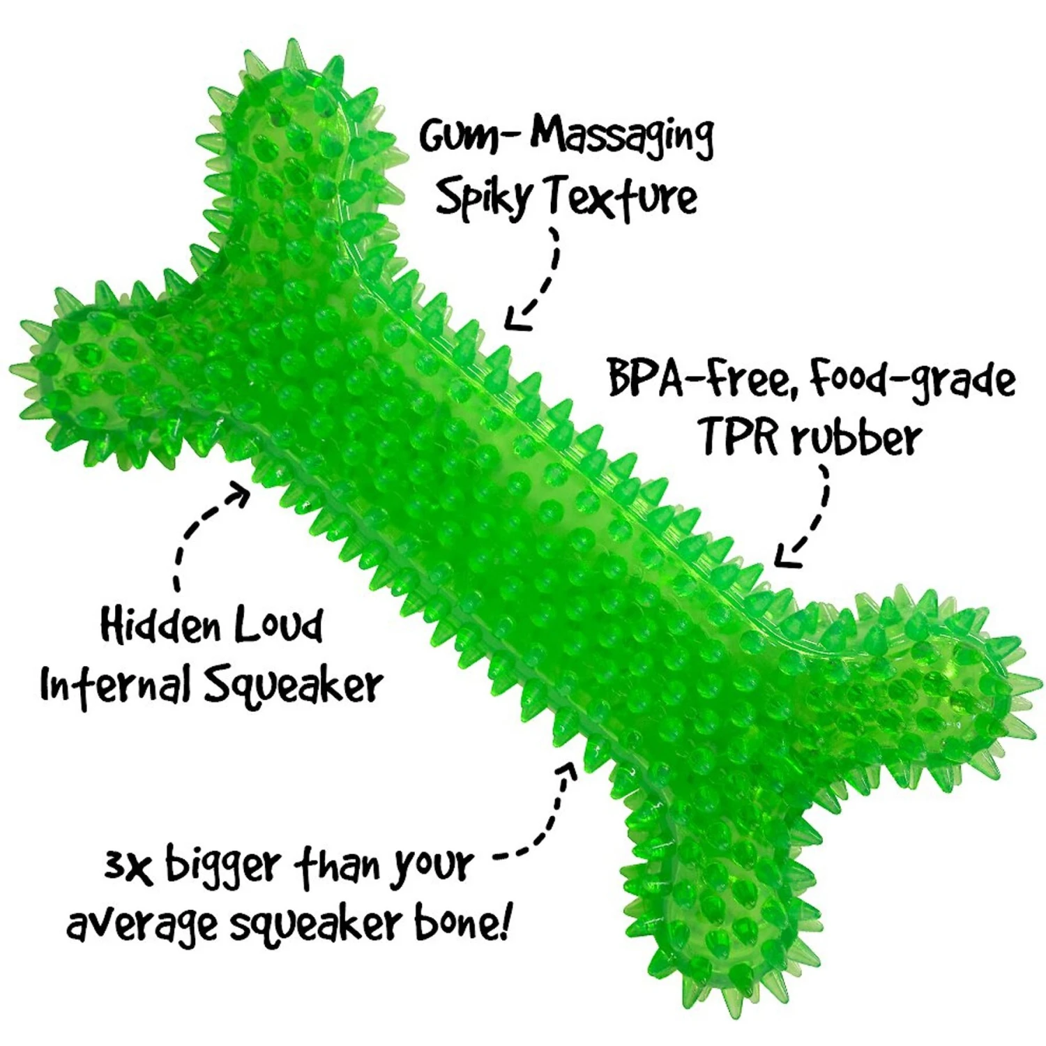 Gnawsome Spikey MegaBone Dog Toy, Color Varies 5 Gnawsome Spikey MegaBone Dog Toy, Color Varies - Image 3