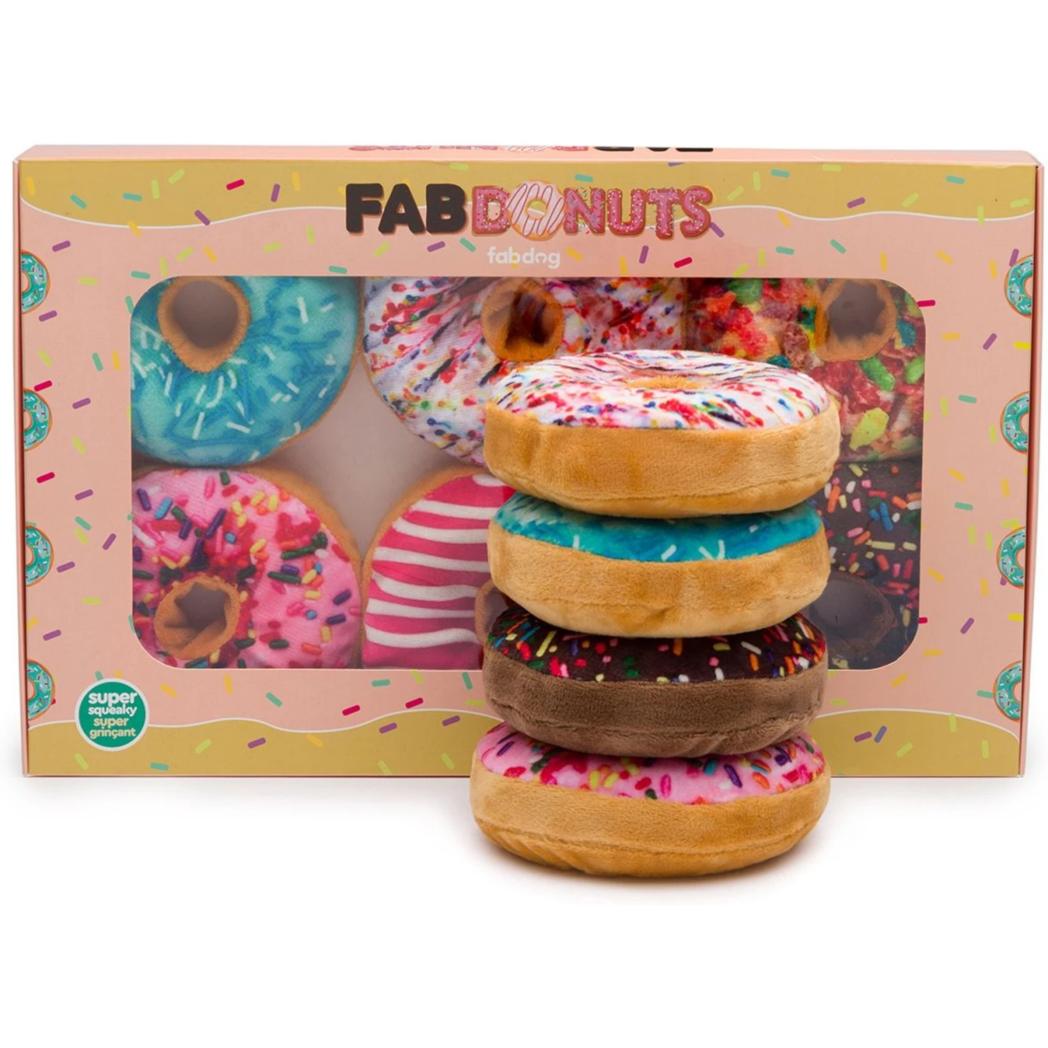 Fab Dog Box Of Doughnuts Squeaky Stuffing-Free Plush Dog Toy 3 Fab Dog Box Of Doughnuts Squeaky Stuffing-Free Plush Dog Toy