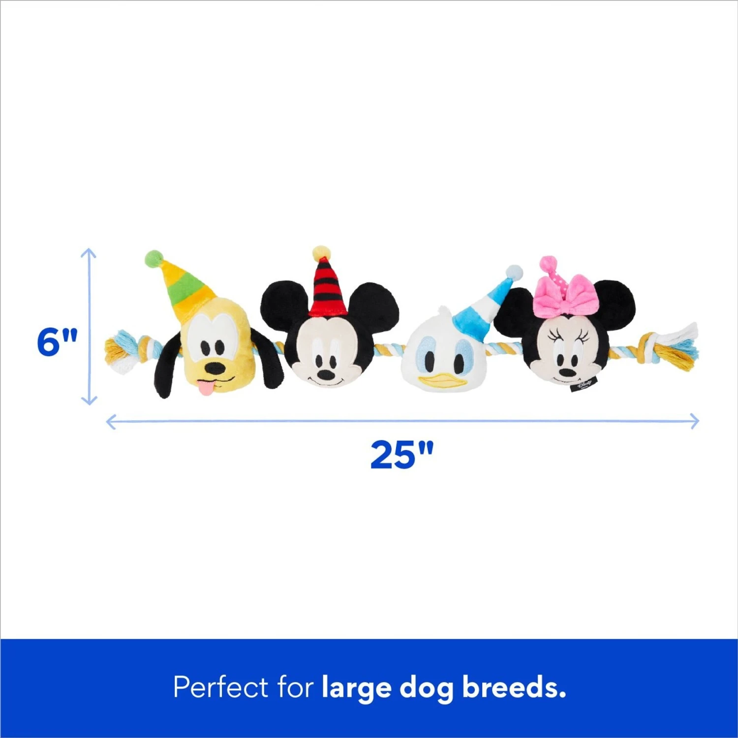 Disney Mickey Mouse & Friends Birthday Plush With Rope Squeaky Dog Toy 4 Disney Mickey Mouse & Friends Birthday Plush With Rope Squeaky Dog Toy - Image 2