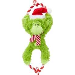 Frisco Holiday Monkey Plush With Rope Squeaky Dog Toy