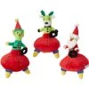Frisco Holiday Alien Santa & Friends UFO's Plush Squeaky Dog Toy, 3 Count
