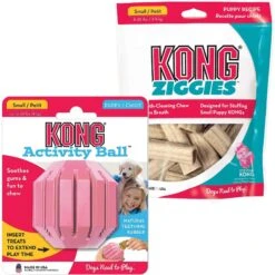 KONG Puppy Activity Ball Dog Toy, Color Varies & KONG Stuff'N Puppy Ziggies Dog Treats