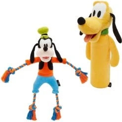Disney Goofy Plush With Rope Squeaky Dog Toy & Disney Pluto Bottle Plush Squeaky Dog Toy