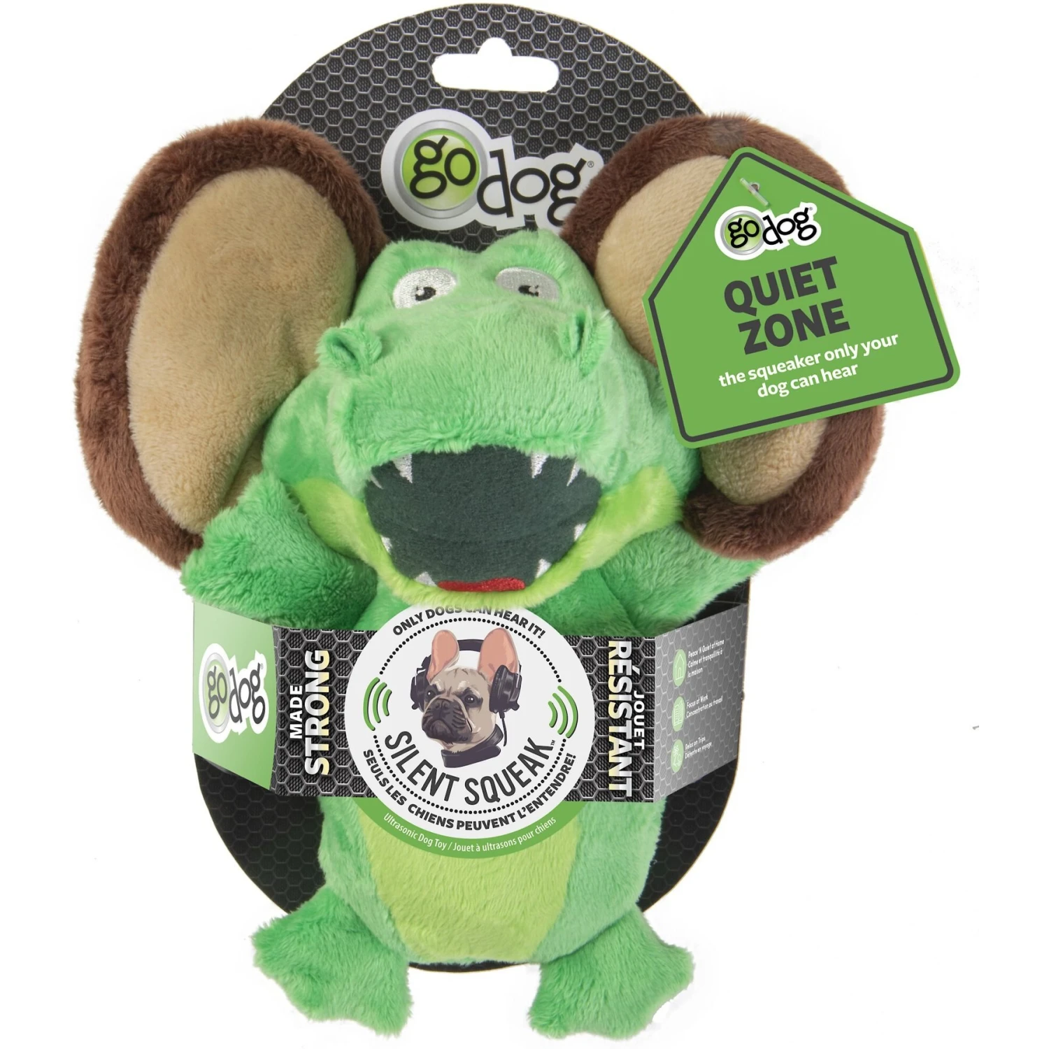 GoDog Silent Squeak Flips Gator Monkey Dog Toy, Green 3 GoDog Silent Squeak Flips Gator Monkey Dog Toy, Green