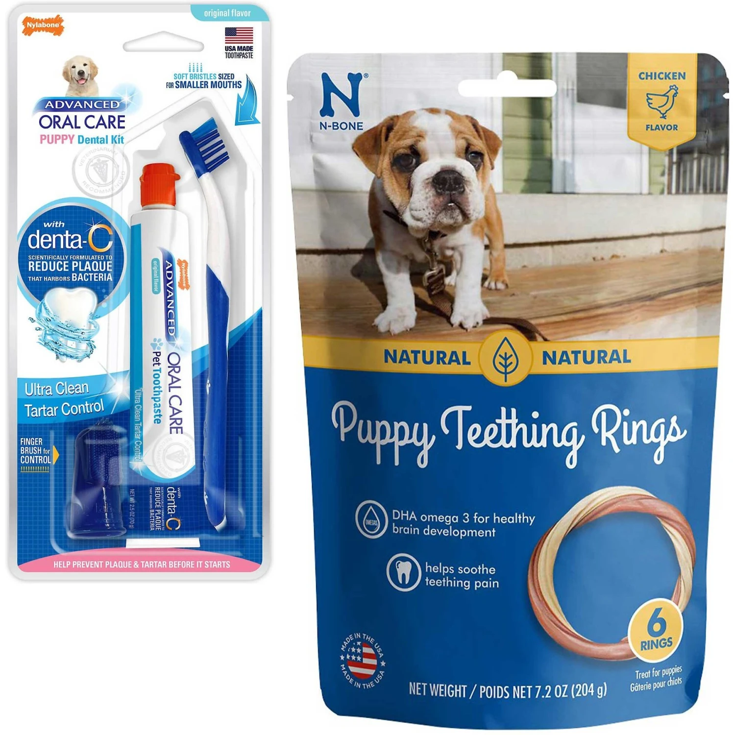 Nylabone Advanced Oral Care Original Flavor Puppy Dental Kit & N-Bone Puppy Teething Ring Chicken Flavor Dog Treats 3 Nylabone Advanced Oral Care Original Flavor Puppy Dental Kit & N-Bone Puppy Teething Ring Chicken Flavor Dog Treats