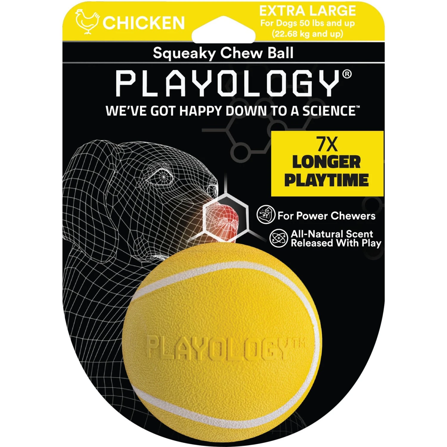 Playology All Natural Chicken Scented Squeaky Dog Chew Ball, Yellow, X-Large 3 Playology All Natural Chicken Scented Squeaky Dog Chew Ball, Yellow, X-Large