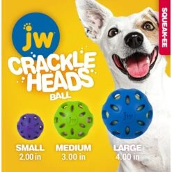JW Pet Crackle Heads Ball Dog Toy, Color Varies -Pet Dog Toys 53331 PT3. AC SS1800 V1531446142