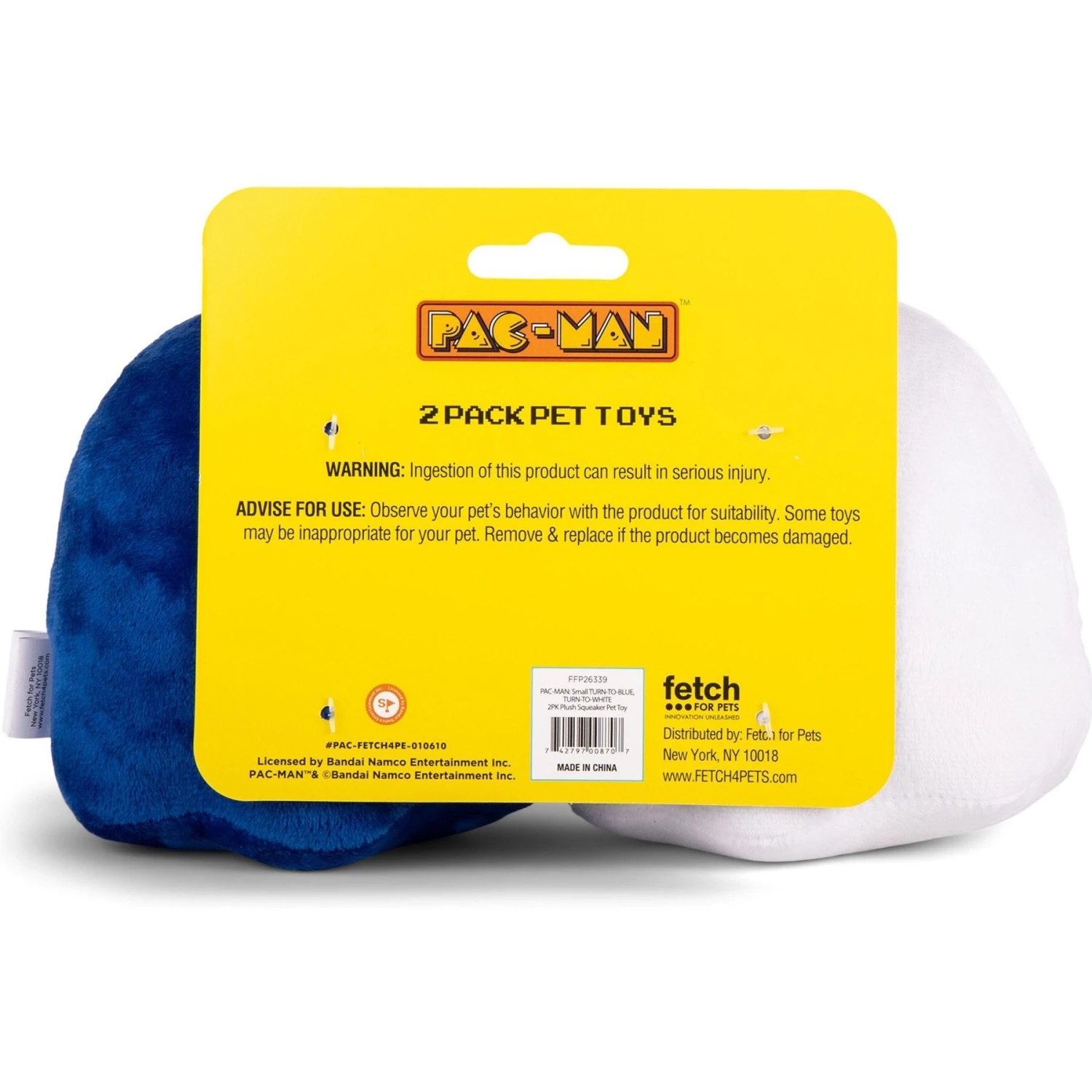 Fetch For Pets Pac-Man Turn-To-Blue & Turn-To-White Plush Squeaky Dog Toy, Small, 2 Count 5 Fetch For Pets Pac-Man Turn-To-Blue & Turn-To-White Plush Squeaky Dog Toy, Small, 2 Count - Image 3