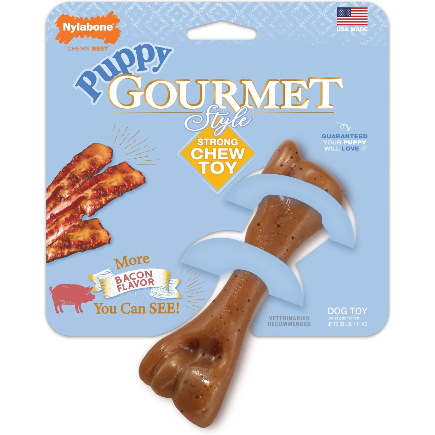 Nylabone Puppy Gourmet Style Strong Chew Femur Bacon Flavored Dog Toy, Brown, Small 3 Nylabone Puppy Gourmet Style Strong Chew Femur Bacon Flavored Dog Toy, Brown, Small
