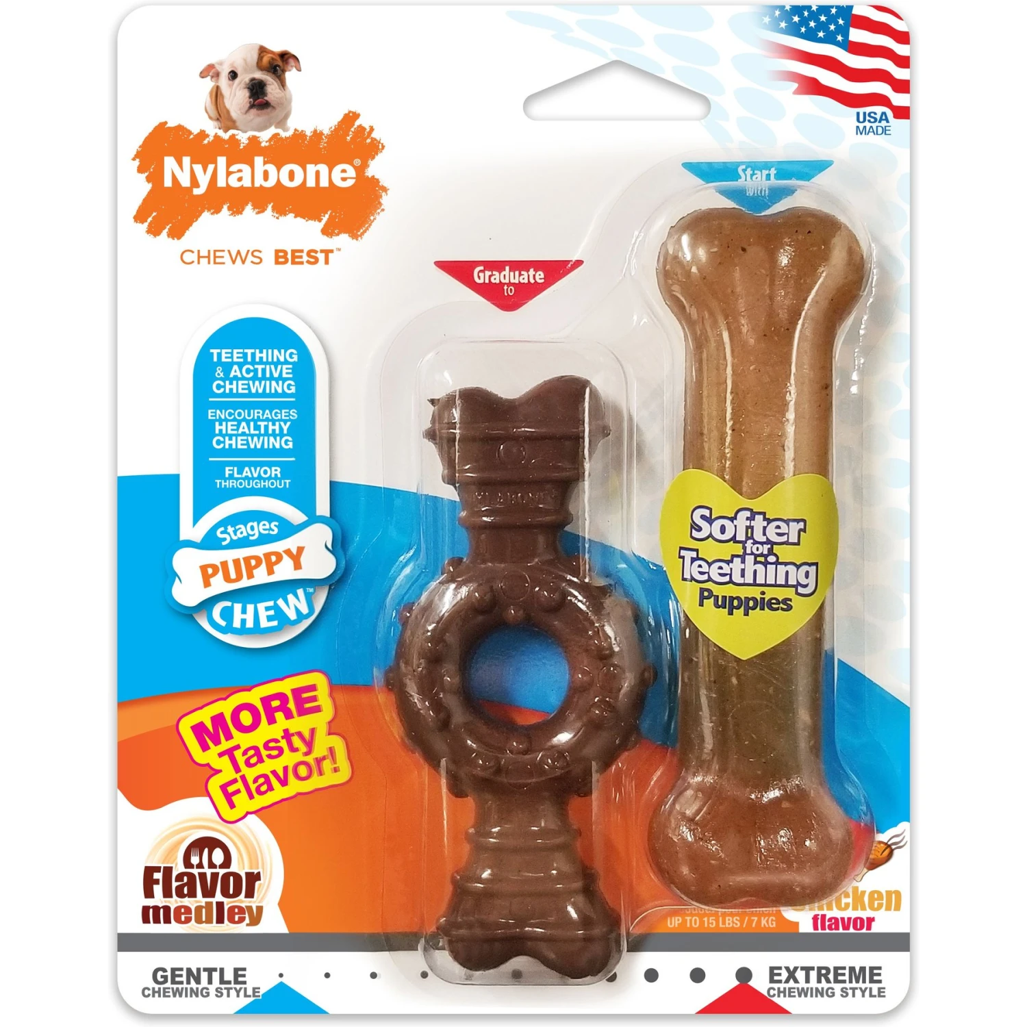 Nylabone Just For Puppies Teething Chew Ring Bone & Toy Ring Bone Twin Pack Flavor Medley & Chicken Flavor 3 Nylabone Just For Puppies Teething Chew Ring Bone & Toy Ring Bone Twin Pack Flavor Medley & Chicken Flavor