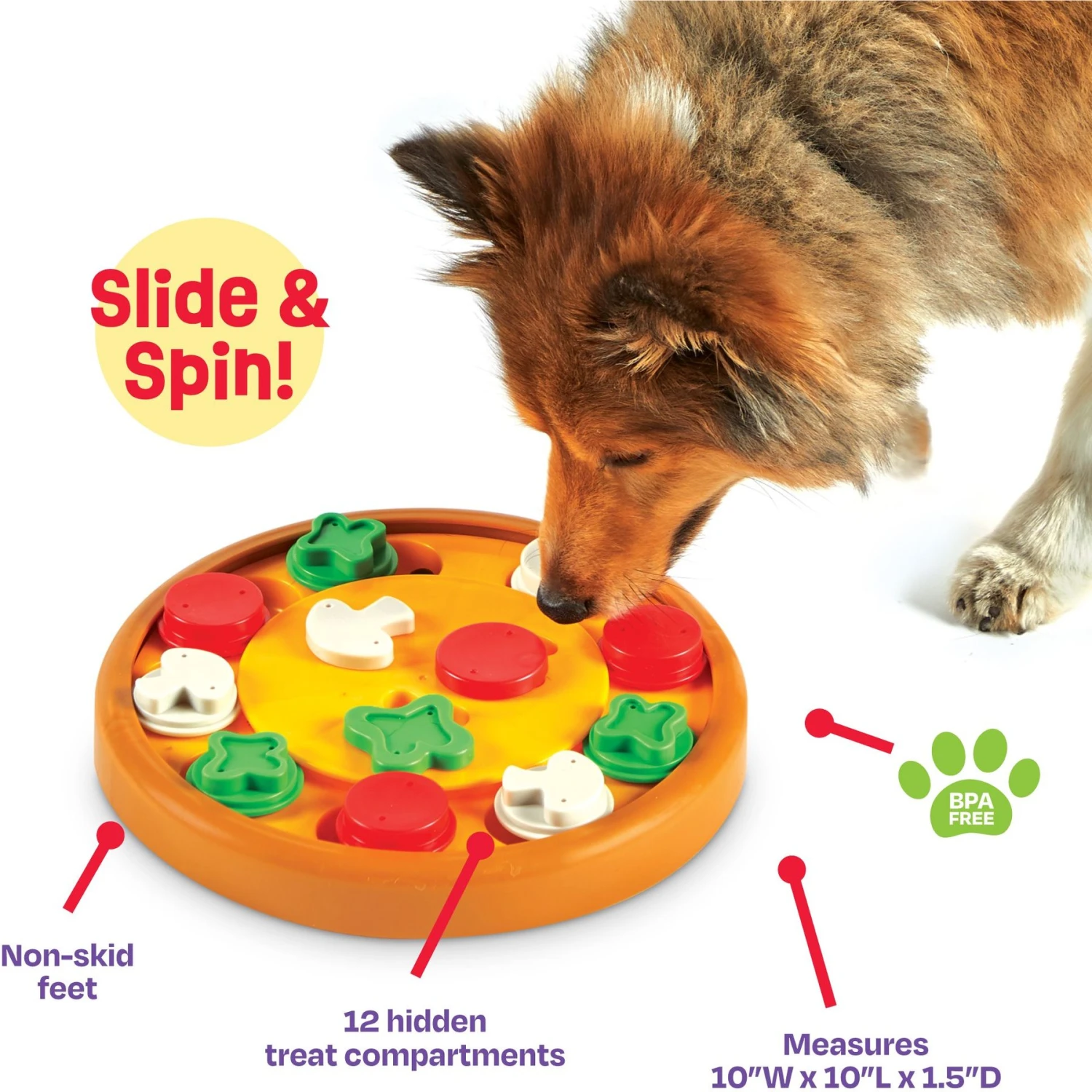 Brightkins Pizza Party! Treat Puzzle Dog Toy 4 Brightkins Pizza Party! Treat Puzzle Dog Toy - Image 2